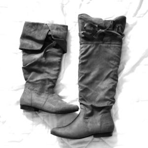 Dark Grey Suede Zip Up Boots